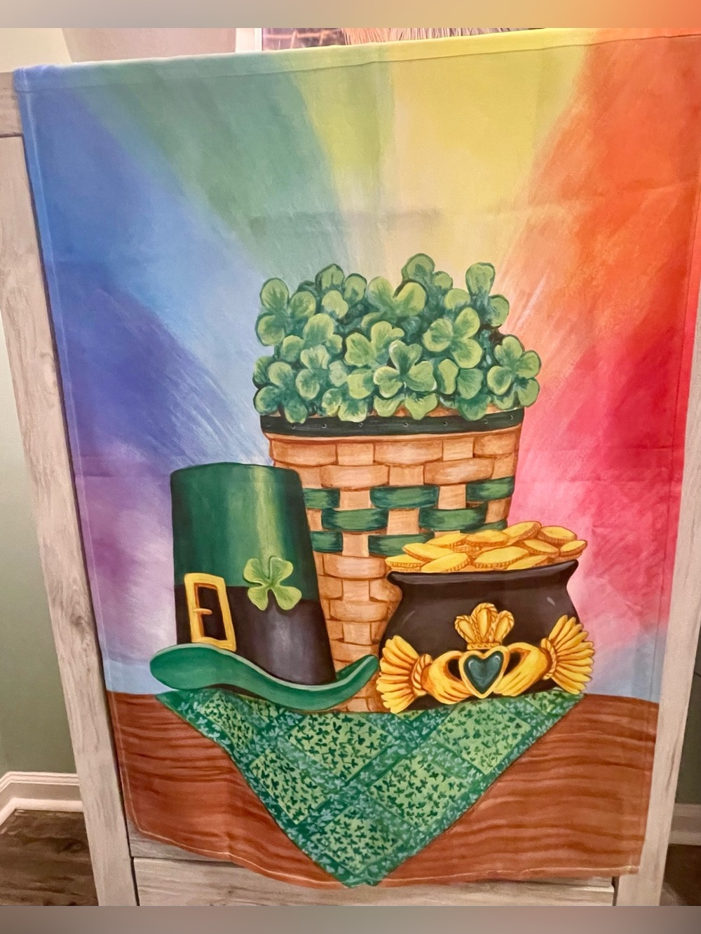 Mary Lou Troutman St. Patrick’s Day Flag – Shamrocks, Claddagh & Pot of Gold